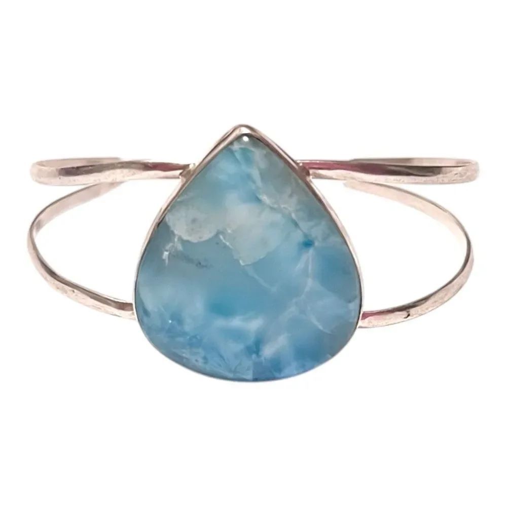 Sterling Silver Large Teardrop Larimar Cuff Bracelet